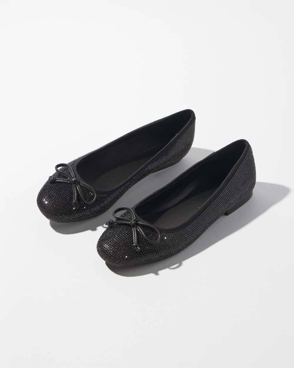 EMBELLISHED BILLIE FLATS IN BLACK MIX WHITE CRYSTAL SATIN